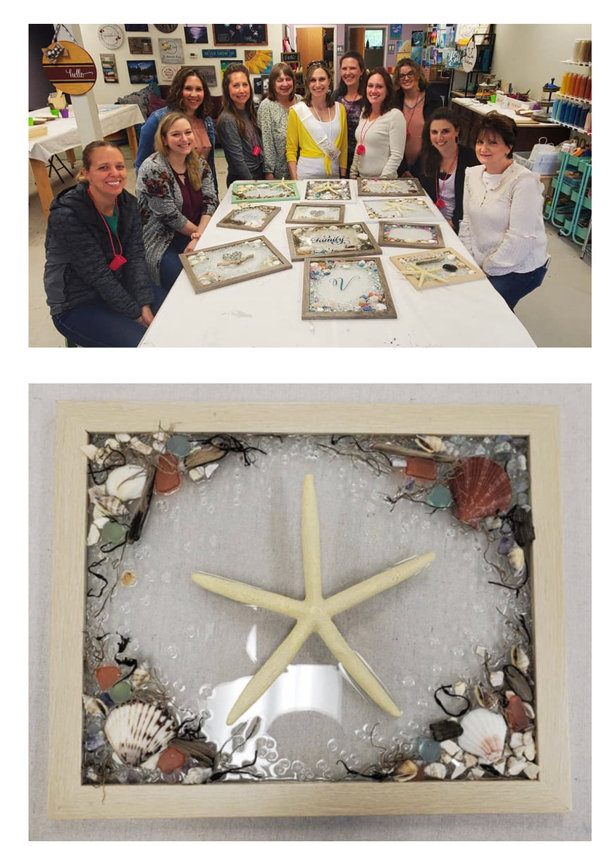 Seascape waves, shells and glass on resin frames – Hammer & Stain Wickford